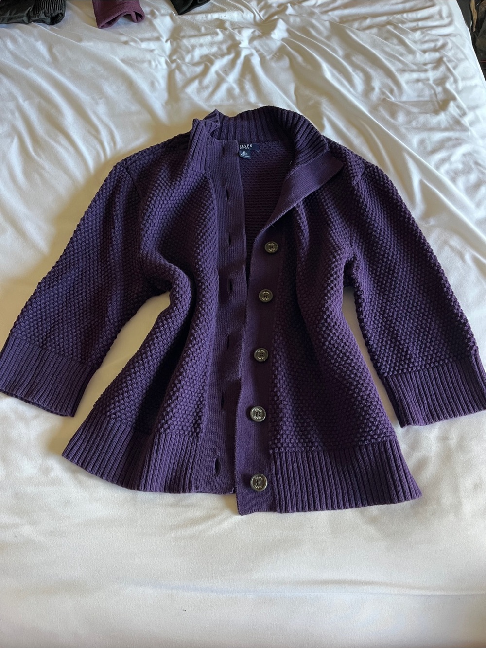Chaps Purple Textured Button-Front Knit Jacket